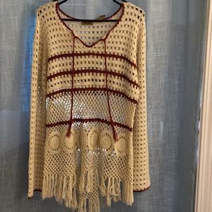Wrangler boho tunic top crochet fringe large